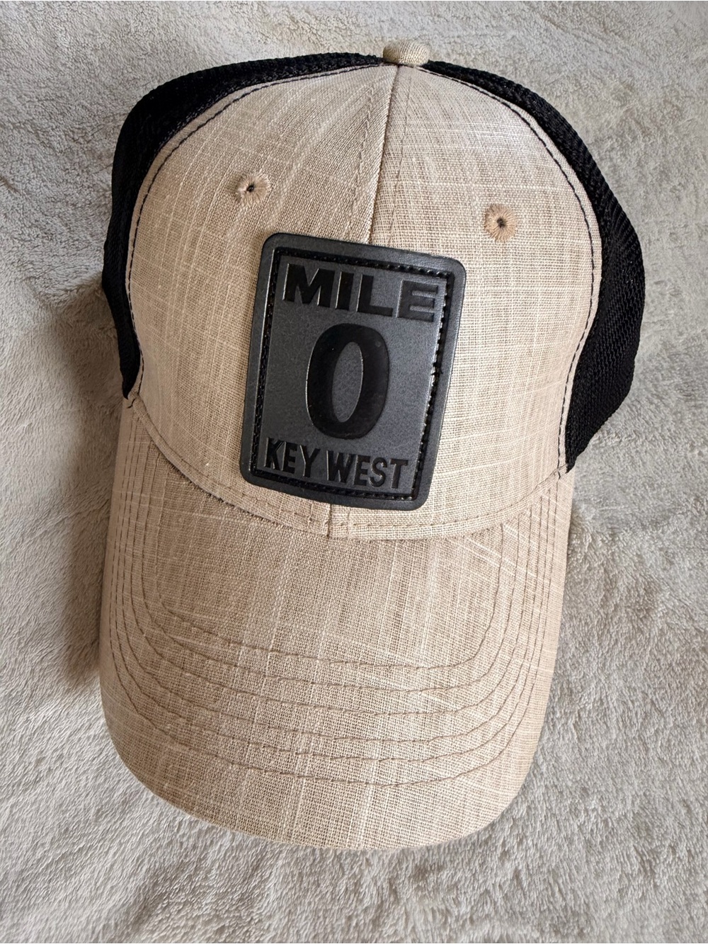 MILE 0 Key West Trucker Hat - Beige and Black